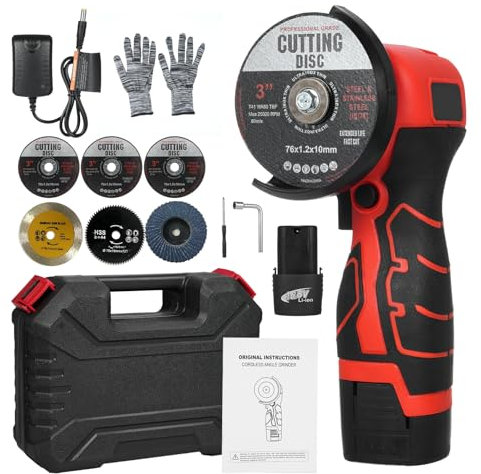 Mulcort Amoladora angular inalámbrica, herramienta de molienda eléctrica de 7000 RPM, mini amoladora con 2 baterías de 16,8 V, 2000 mAh y disco de molienda para cortar ladrillo pulido, madera