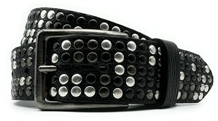 PASSIONE Cintura in Vera Pelle con Borchie Argento - Alta 3,5 cm - Stile Rock, Accorciabile, Artigianale, Alta Qualità - Accessorio Unisex (Testa moro, Lunghezza totale 110cm-Girovita 95cm)