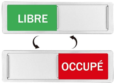 Panneaux de Porte LIBRE/OCCUPÉ avec 2 Adhésives, 17,7x5,2cm Enseigne Coulissante Magnétique Vert/Rouge Signe Décoratives d’argent Facile à Installer pour Bureaux, Toilettes, Salles de Réunion
