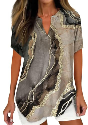 Cocila Camicia Stampata da Donna T-Shirts A Maniche Corte di Fascia Alta con Scollo V Tops Casual Versatile E alla Abbigliamento Comodo Oversize Magliette Bianche Basic 50 Anni Donna Maglia Mamma