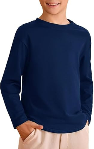 Haloumoning pojkar basic rund hals långärmad fritid t-shirt, Mörkblå, 9-10 år