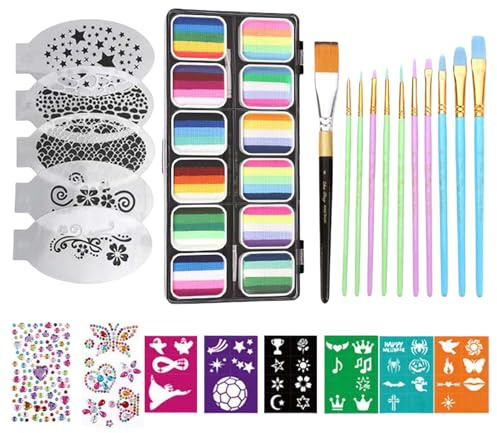Kit de Maquillage pour , Palette de Couleurs pour Artistes, Maquillage Soluble à l'Eau avec Pinceaux pour et Adultes Anniversaire Fêtes Carnaval