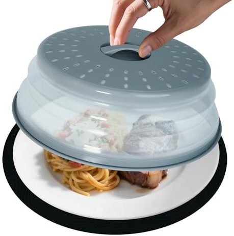 MAGJIUKE 12 Large Microwave Splatter Cover & Silicone Mat, Foldable Food Cover and Raised Handle, BPA-Free Splatter Guard Lid, Multi-Purpose Heat-Resistant Mat for Pots,and Kitchen