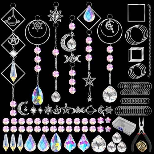 Sun Catcher Attrape-Soleil Kit DIY,Attrape Soleil Cristal Suspendu,Suncatcher pour Fenêtre Famille Bureau Exterieur Jardin Arbre de Noël Décoration de Fête,Taches de Lumière Arc-en-Ciel