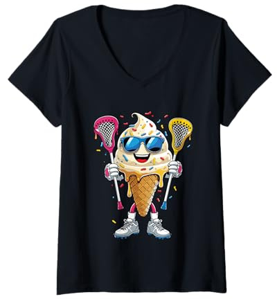 Femme Bâtons de Casque de Crosse pour Fans de Sport T-Shirt avec Col en V