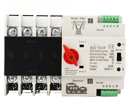 Interruttore di trasferimento automatico a doppia Interruttore di commutazione del generatore montato su guida a doppia alimentazione 4P 100A AC110V
