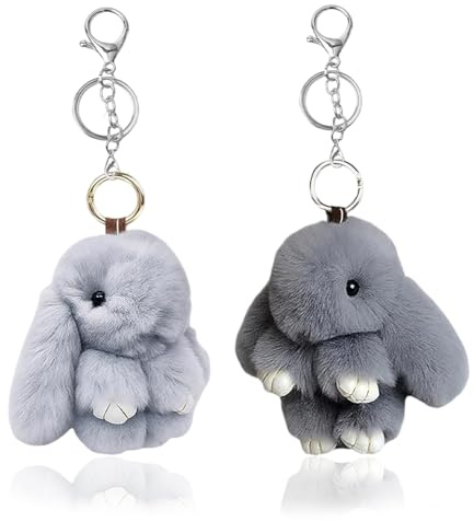 Porte-Clés En Peluche En Forme De Lapin 2 Pièces,Pendentif Lapin Doux, Décoration Lapin Mignon Pour Sacs à Main, Sacs à Dos Et Clés, Easter Cadeau Pour Les Filles (Gris)