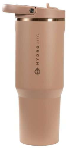 HydroJug Sport - Stainless Steel Tumbler with Straw, Vacuum Insulated, 40oz Leakproof Water Bottle, Ergonomic Design, Reusable, Dishwasher Safe, Rubber Base, Durable for Gym or Outdoors, Caramel