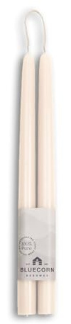 Bluecorn Beeswax Taper Candles, 100% Pure Natural Bees Wax, Pair of 12 Inch Ivory White Tapered Candlesticks, Clean Burning & Dripless, Fragrance Free, Long Lasting, Home Decor, American Made, 1 Count