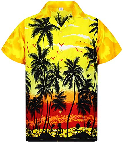 V.H.O. Funky Camisa-Hawaiana, Manga-Corta, Beach, Amarillo, L