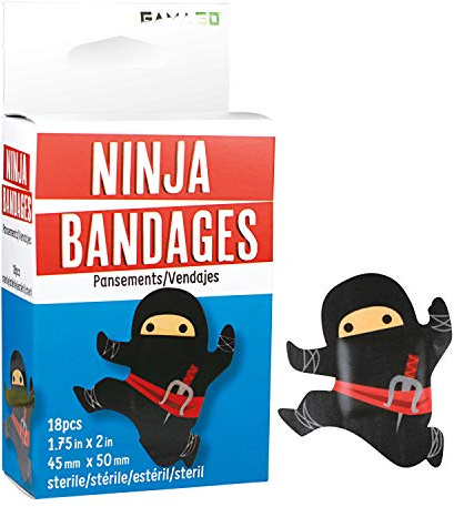 GAMAGO Ninja Bandages for Kids & Kidults - Set of 18 Individually Wrapped Self Adhesive Bandages - Sterile, Latex-Free & Easily Removable - Funny Gift & First Aid Addition