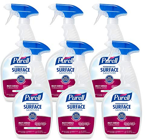 PURELL Foodservice Surface Sanitizer Spray, Fragrance Free, 32 fl oz Capped Bottle with Spray Trigger in Pack (Pack of 6) - 3341-06