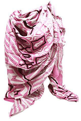 azzesso – Schickes rosa Damen Tuch Melanie, ca. 110x110 cm, quadratischer Tuch Schal mit beige schwarzem Muster, Gemusterter Damenschal, Mode Made in Italy