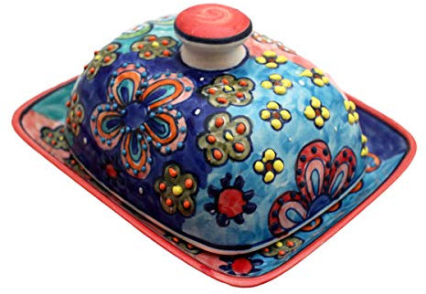 Gall&Zick - Burriera con coperchio, in ceramica, dipinta a mano, colore: Arancione/Rosso