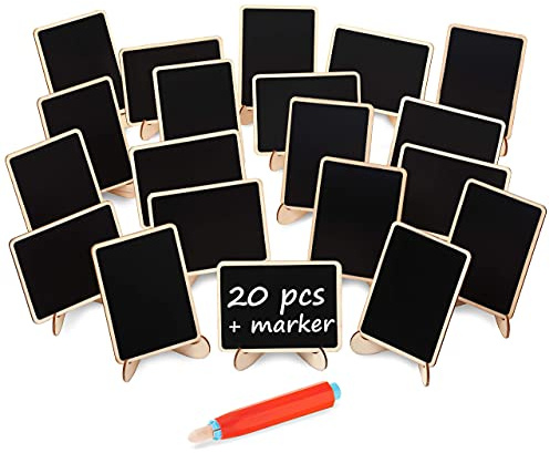 20+1 pcs Wood Mini Chalkboard Sign with Easel Stand Special Event Decorations, Table Numbers Plants, Weddings Place & Birthday Parties Cards, Blackboard for Message Board Signs
