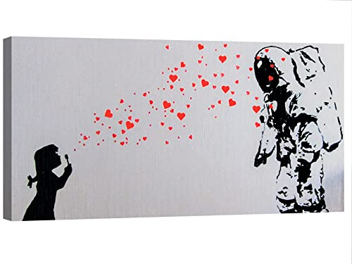 canvashop Quadri Moderni Banksy Cm 120X60 Astronauta Stampe Su Tela Canvas Soggiorno Bansky Bambina Girl Blowing