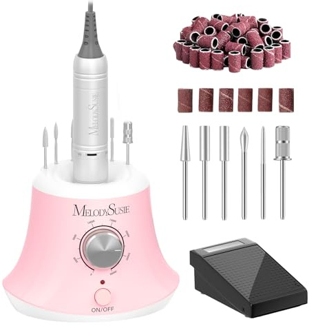 MelodySusie Multifunctional Desktop Nail Drill, SC320I 30000RPM E-File with Bit Holders & Elegant Design for Manicure Trimming, Shaping & Gel Removal, Ideal for Nail Artists & Home Use (Pink)