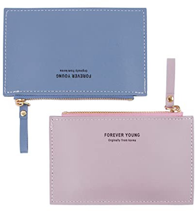 BETESSIN 2 STK Geldbeutel Kleine Portemonnaie Multi Slots PU Leder Brieftasche Schlanke kartenetui Mini Geldbörse Für Damen und Herren 9.5 * 14 * 0.5cm (Blau und Lila)