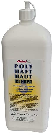 Lim/hudlim 1 kg flaska, polylim hudlim, lim för märkning och växlande dekorering, även kosmetiskt lim, masklim, teaterlim, vattenlösligt och lösningsmedelsfritt