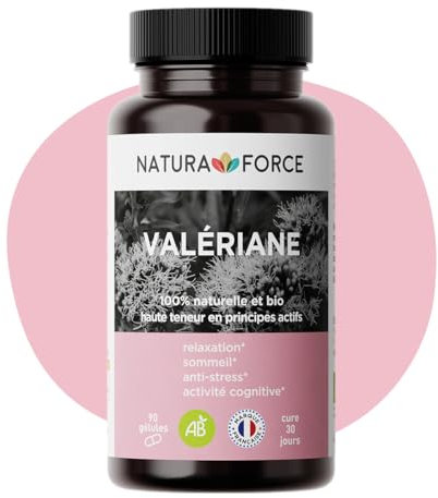 NATURA FORCE - Valériane 100% Biologique - Pur Extrait de Valériane Hautement titré en Acides Valéréniques - Facilite l’Endormissement - Fabriqué en France - 90 Gélules