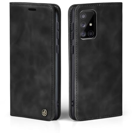 LBH Handyhülle für Samsung Galaxy A71 in Schwarz mit Karten- und Geldfach Smartphone Hülle mit Standfunktion Flip Case Schutzhülle Magnetverschluss Vintage