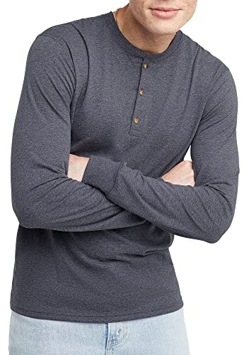 Hanes Men's Originals Tri-Blend Henley T-Shirt, Lightweight Long Sleeve Tee, Athletic Navy Pe Heather, Medium