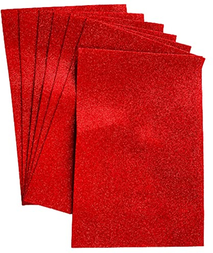 Lot de 10 feuilles de mousse à paillettes pour travaux manuels, papier cartonné pailleté, rouge A4, doux au toucher, fabrication de cartes, scrapbooking, décoration de Noël