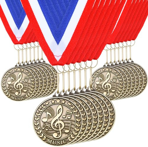 Quelay 30 Pcs 2'' Award Medals Bulk Gold Winner Medals with Neck Ribbons Metal Trophy Award Prize Gift for Tournaments, Competitions, Party, Kids and Adults(30 Pcs, Music)