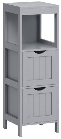 VASAGLE Bathroom Floor Cabinet, Freestanding Bathroom Storage Unit, with 2 Drawers, 1 Open Compartment, for Bathroom, Living Room, Kitchen, Modern Style, Dove Grey BBC042G02