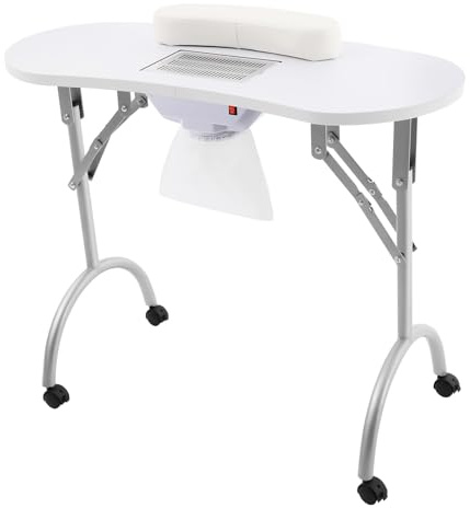 Dekltus nagelbord med sugning, manikyrbord med 4 universella hjul utan dammsugarpåsar, nagelstudiobord för hushåll, nagelstudior, skönhetssalonger, kontor – 90 × 40 × 72,5 cm (vit)