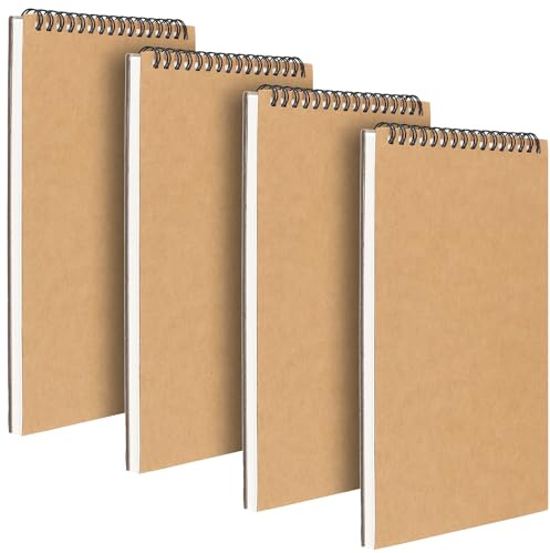 CHUENHEI Lot de 4 carnets de croquis A5 vierges - 60 pages/30 feuilles - Carnet de croquis à spirale - Format A5 - 160 g/m² - Carnet de croquis - Couverture kraft - Pour artistes, dessins et croquis
