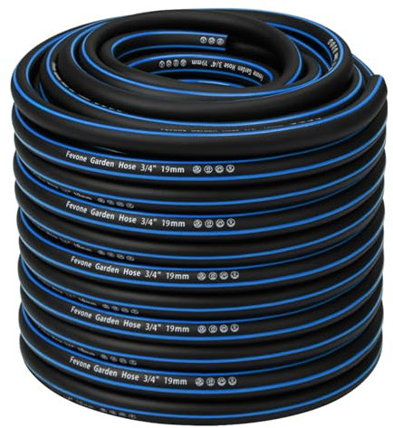 Fevone Gartenschlauch 50m Schlauchrohre für Garten 19mm(3/4 Zoll) 4ly 25 Bar Hochbelastbar Tragbar Außen Kompressor Schlauchleitung Flexibel Robust Gurtbar Knickschutz Schwarz/Blau