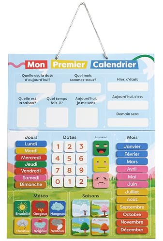 chuckle - Calendrier Magnétique pour Enfants avec Saisons, Dates Et Météo (en Français) - 40x32 cm - Outil d'apprentissage Ludique pour Enfants De 4 À 10 Ans