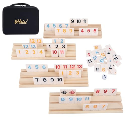 GOTHINK Rummy Cube Spieleset mit 4 Holzablagen, 106 großen Rummychips und Aufbewahrungskoffer - Klassische Rommé-Spiele für 2-4 Spieler, Reise- und Familienspiel für Erwachsene, Kinder & Partys