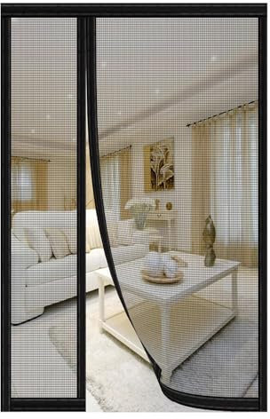 Puerta Mosquitera de Apertura Lateral,W70xH195cm Negro Cierre Magnético Automático Mosquitera Imantada Puerta,Anti-insectos Mosquitera con Imanes para Puertas Corredera Sala Balcón Patio