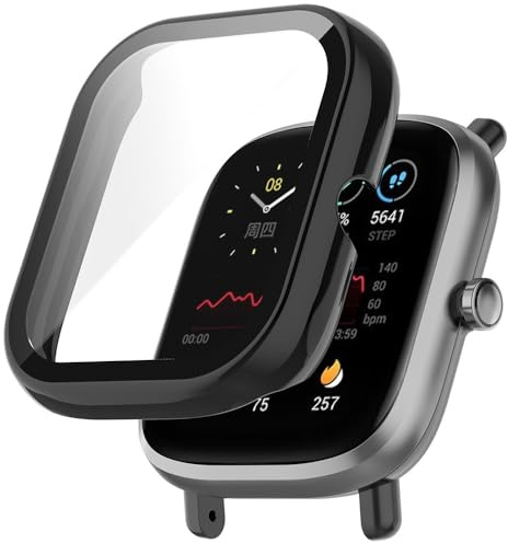 Schutzhülle für Amazfit Bip U Pro/U Hülle, Harter PC Case Covers mit Glas Schutzfolie Displayschutz, Anti-Kratz Anti-Staub Schutz Gehäuse für Amazfit Pop Pro/Pop (Black)