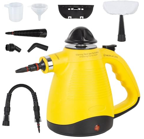Todeco Dampfreiniger Handgerät mit 8 Zubehörteilen, Tragbarer Dampfreiniger 3,5Bar mit 450 ml Tank, Mehrzweck Heimgebrauch Handdampfreiniger, für Teppiche, Böden, Auto, Bad, Küche, Fenster