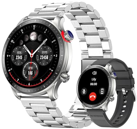 RIVERSONG Smart Watch for Men, 1.43 AMOLED Display with Bluetooth Calling, Heart Rate, Sleep, and SpO2 Monitor, 100+ Sports Modes, for iPhone/Android, Titanium Silver