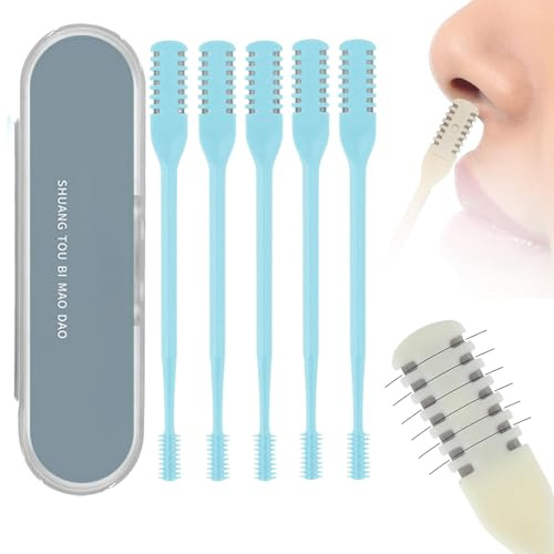 5pc Sightfelt Nasal Hair Cutter,2025 New Double Sided Nose Hair Knife,Nostril Hair Remover Tool,Rotating Nose Hair Trimmer,Trimmer for Men, Women, Soft Cleaning Brush (Blue-5Pcs)