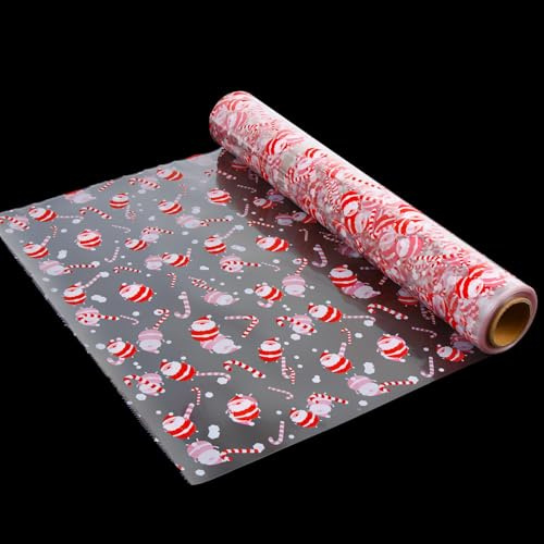 SULOLI Carta Trasparente per Confezioni,80 cm x 30 m Cellophane Trasparenti,Rotolo Carta Regalo Babbo Natale per Cesti,Imballaggio di Natale
