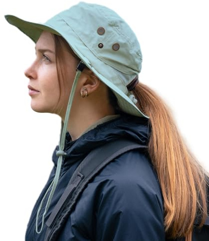 TOP-EX Übergroß Sonnenhut für Damen, LSF 50, breite Krempe, UV-Schutz, wasserdicht, Safari-Hut, faltbar, Outdoor-Sonnenhut für Spaziergänge, Angeln, mit Pferdeschwanzloch, blau, XL/XXL