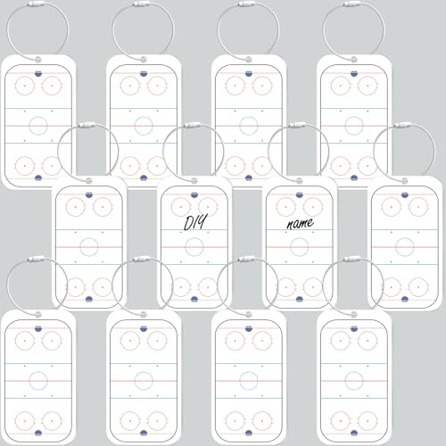 12 Pcs Hockey Luggage Tags for Suitcases Labels Bag Backpack Charm Keychain with Metal Ring 4.5 in PVC ID Name and DIY Tags for Men Women Ice Hockey Enthusiast Sport Teams Gifts