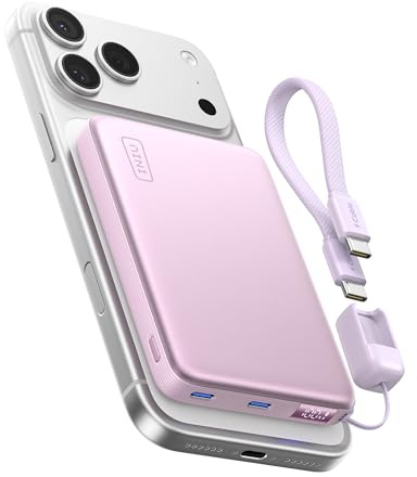 INIU för MagSafe Power Bank, tunnaste 10 000 mAh Qi2 25 W trådlöst & 45 W USB C ultrasnabbt externt batteri, magnetisk laddning med kabel och LED-display, flygsäker rese-gadget för iPhone 17-12-serien