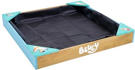 Bluey sandlåda i trä med skydd FSC-certifierad trä trädgård sandlåda för barn med hörnsäten vatten poröst foder skyddande skydd utomhus lek i åldrarna 2+