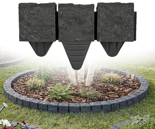 BAKOKI Rabattkant granitoptik 2,4 m antracit, gatstenar plast 10 x 10 x 10 cm – rabattkant, rabattbegränsning, trädgårdsstaket, blomsterrabattkant, väderbeständig