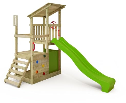 FATMOOSE Parco giochi in legno FruityForest Fun XXL Giochi da giardino con scivolo verdemela, Torre di arrampicata da esterno con sabbiera per bambini