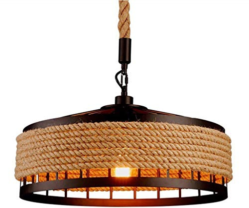 DOCJX Cuerda de cáñamo, Cuerda rústica Luminaria de techo industrial de la isla de cocina, Lámparas de araña de luces retro creativas, Lámpara colgante de hierro de yute vintage Lámpara