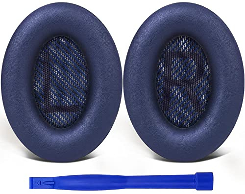 SoloWIT® Professionella Ersättnings öronkuddar för Bose QuietComfort 35 (QC35) & Quiet Comfort 35 II (QC35 II) OVER-EAR-hörlurar, Öronkudde med mjukare läder, ljudisolerings skum, extra tjocklek (Blå)