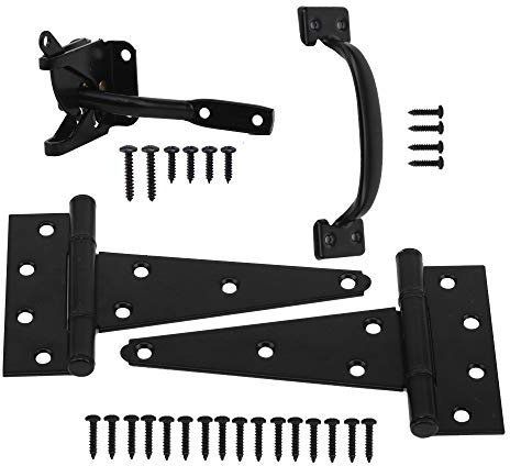HOME MASTER HARDWARE Wood Gate Hardware Set- Heavy Duty 6 Gate Tee Hinge,Pull Set Gate Hardware Kit with Screws for Outdoor Fence Swing Gate Black Finish