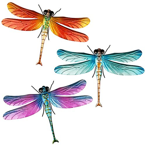 Songjum 3 PCS Metal Dragonfly Wall Decor with Legs Metal Dragonfly Wall Art for Home Bedroom Garden Indoor and Outdoor Decorations